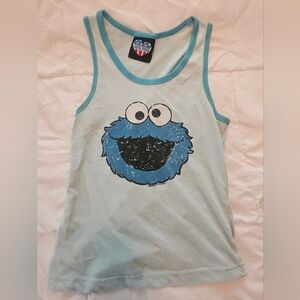 Junk Food Clothing Light Blue Tank Top with Cookie Monster Print